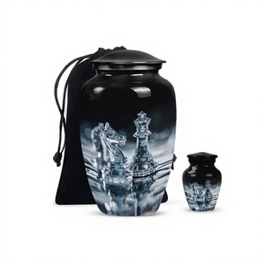 <b>Large</b> Aluminium Chess Cremation Adult <b>Urn</b> for Human Ashes With Keepsake Funeral Memorial <b>Urn</b> With Free Velvet Bag - Product Image 1