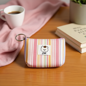 Portamonete a righe 8,5x10 cm con portachiavi per donne e ragazze, accessorio di moda - Product Image 2