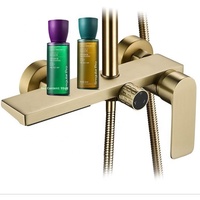 Ensemble de douche OEM personnalisé en laiton brossé doré, 3 fonctions, fixation murale, pluie, massage, haute pression, accessoires de salle de bain, vente en gros