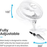 Ventilateur de table/bureau électrique portable 6 pouces à pince, 3 pales, 2 vitesses, construction en plastique durable – Meilleure vente