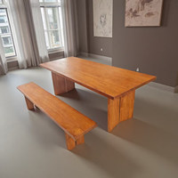 Table de salle à manger en bois massif de style Mid-Century, plateau en dalle de bois, pieds rectangulaires, bureau de conférence pour salle d'exposition