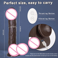 Schwarzer Teleskopischer Realistischer Dildo Vibrator mit Fernbedienung, Stoßfunktion, Heizung, Silikon, Starke Vibration, Erwachsenen-Sexspielzeug für Frauen