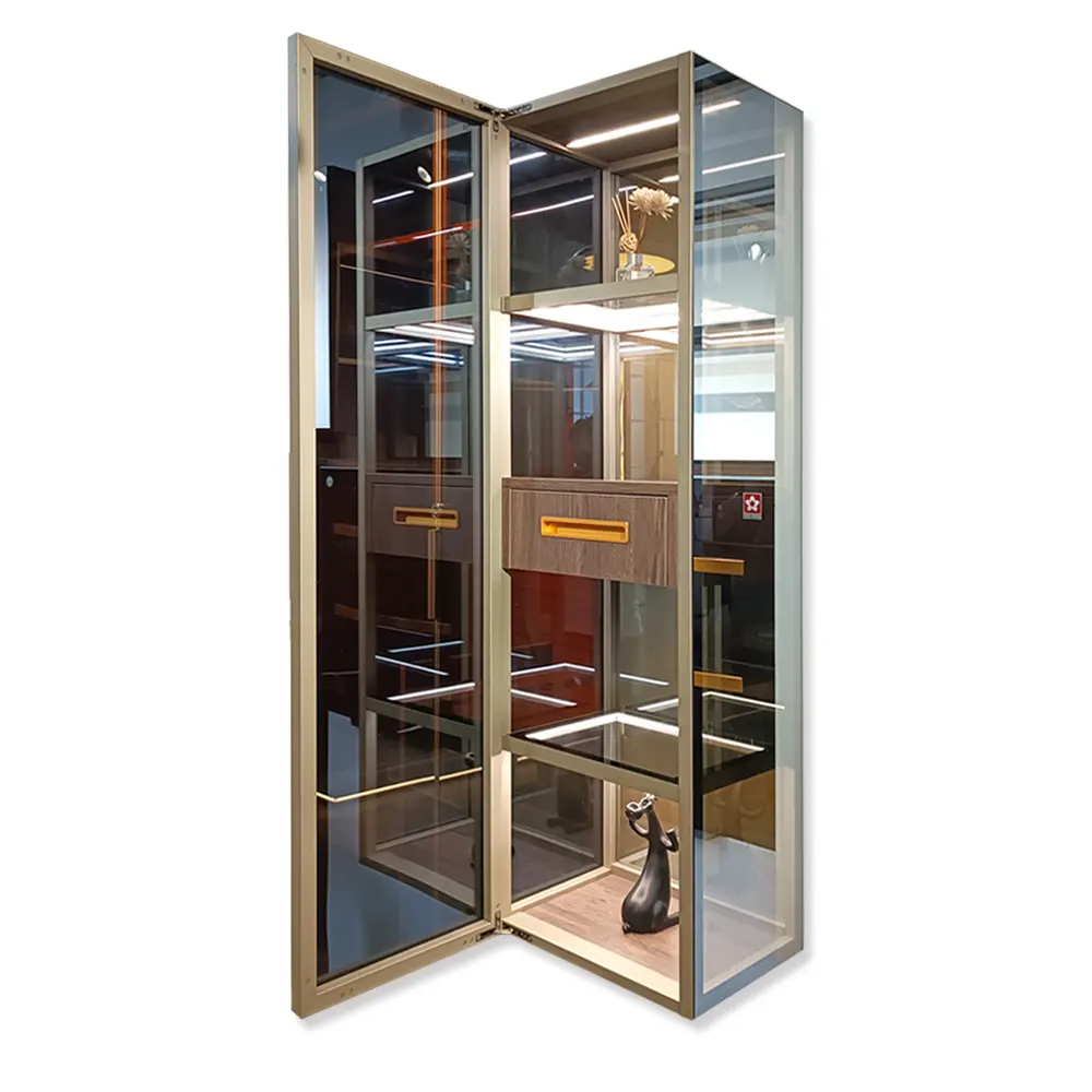Personalizado Luxo Lockable Móveis Cozinha Wine Liquor Ouro Alumínio Espelho Display Cabinet Showcase Para Medalhas