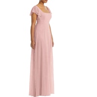 Elegante Flatter ärmel Schaufel Open-Back-Seite Schlitz Maxi Chiffon Brautjungfer Abendkleider