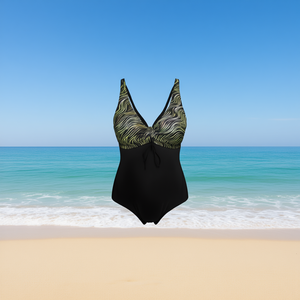Maillot de bain une pièce HDJ grande taille, col en V profond, taille haute, imprimé, BZ77289 - Product Image 2