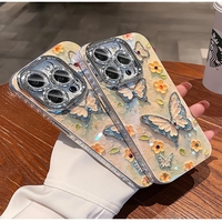 Nouvelle coque de téléphone antichoc style Ins avec papillon peint à l'huile, paillettes et effet laser pour iPhone 11 12 13 14 15 16 Pro Max Plus