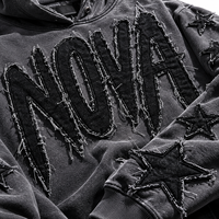 Sweat à capuche vintage pour homme, délavé, à bords bruts, avec appliques, coupe oversize, en molleton épais, patchwork étoiles, style streetwear, vente en gros