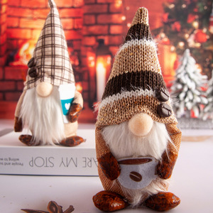 Adorno navideño de gnomo con temática de café, muñeco sin rostro de felpa, gnomo de Santa Claus para decoración de mesa en el hogar, fiestas navideñas. - Product Image 1
