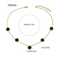 Collar de Cadena con Dijes de Cinco Flores y Trébol de Cuatro Hojas, Chapado en Oro de 18K, de Acero Inoxidable, Moderno y Elegante para Mujer