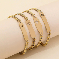 Pulsera de Acero Inoxidable en Blanco al por Mayor con Diseño Minimalista Calado de Estrella, Sol y Corazón, y Opción de Grabado Personalizado