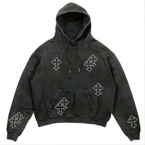 Sweat à capuche unisexe personnalisé 100 % coton épais coupe oversize, style vintage délavé à l'acide, en molleton bouclette effet soleil délavé et vieilli pour homme - Product Image 1