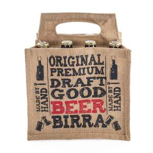 Porta bottiglia di birra Shopper juta con stampa naturale 24.4 cm + 17 cm x 31 cm - Product Image 1