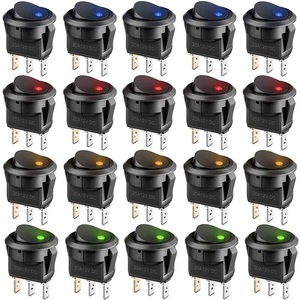 Illuminated Rocker Switch 20A <b>12V</b> <b>DC</b> 5 Pin With Led Blue Red Green Yellow Pack Of 20 - Product Image 1