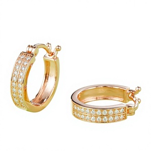 Boucles d'oreilles créoles unisexes en or massif 14K plaqué or rose, diamants certifiés IGI, taille brillant vintage, pour fêtes et usage quotidien - Product Image 1