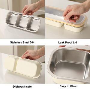 BPA miễn phí dành cho người lớn Bento Hộp Ăn Trưa cho văn phòng làm việc người đàn ông của thép không gỉ Hộp Ăn Trưa bị rò rỉ bằng chứng thực phẩm lưu trữ <span class=keywords><strong>container</strong></span> 2 ngăn - Product Image 2