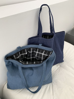 Sac en jean uni, sac à main grande capacité, sac fourre-tout style décontracté, sac à bandoulière style rétro minimaliste et tendance