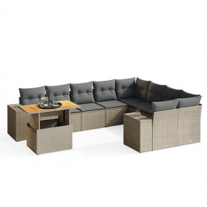 Ensemble de canapés de jardin en rotin moderne 6 places, mobilier d'extérieur résistant aux intempéries, design contemporain, couleur grise - Product Image 1