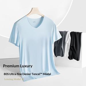 T-shirt décontracté double face en modal à col en V pour <span class=keywords><strong>homme</strong></span>, collection printemps-été, manches courtes, fin, sans coutures, couleur unie, vêtement d'extérieur, sous-vêtement de base - Product Image 1