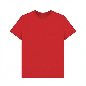 T-shirt rouge uni en coton à manches courtes pour homme, coupe classique, col rond, jersey décontracté, couleur unie, design simple - Product Image 1