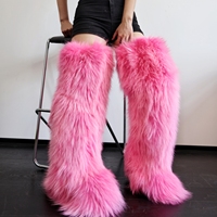 Bottes d'hiver pour femmes très vendues, bottes de luxe en fourrure de raton laveur véritable pour l'extérieur, chaussures à plateforme chaudes en fourrure pour femme