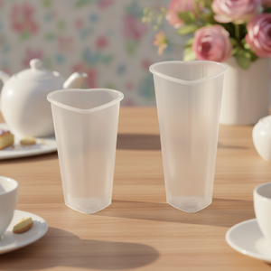 87 कैलिबर गर्म और ठंडे पेय दोनों के लिए लिड्स के साथ व्यक्तिगत दिल के आकार का पीपी कप - Product Image 1