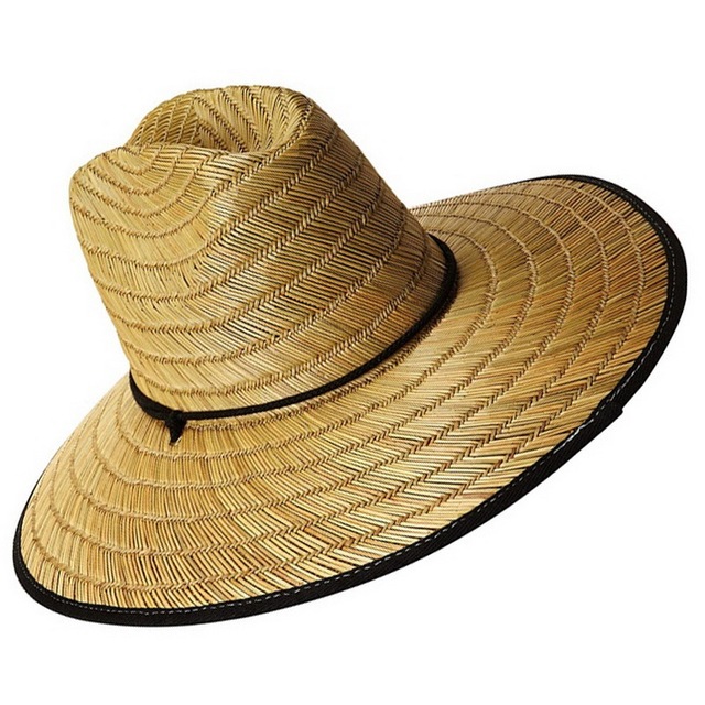 Men's Straw Sun Lifeguard Beach Raffia Wide Brim Hat