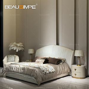 आधुनिक लक्जरी इतालवी रानी/राजा आकार बेडरूम फर्नीचर सेट अप-होल्स्टर्ड बेडफ्रेम शाही डिजाइन मालिश सुविधा मखमल कपड़े बिस्तर - Product Image 2