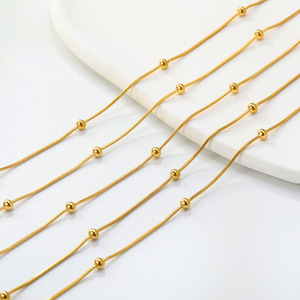 Collar de Cadena con Cuentas de Acero Inoxidable, 45cm 50cm 55cm 60cm, Color Dorado, para Uso Diario, Joyería Fina - Product Image 3