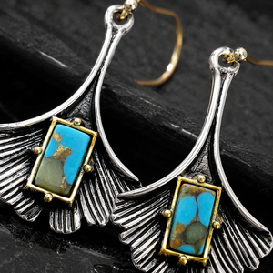 Orecchini Vintage Boho con Ginkgo Biloba e Turchese, Regalo Quotidiano per Donne - Product Image 4