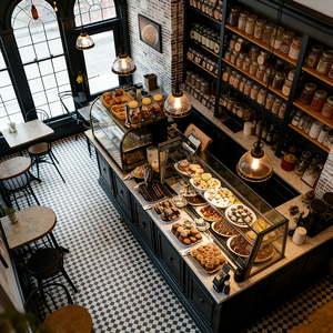 Scaffale espositivo a struttura verticale con linee d'arco, in stile rustico e accogliente, per negozio di specialità - Product Image 2