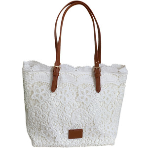 Lace Tote <b>Bag</b> Women's Large Capacity Casual Shoulder <b>Bag</b> Khaki White Magnetic Buckle Zippered Pocket <b>Summer</b> 2025 - Product Image 5