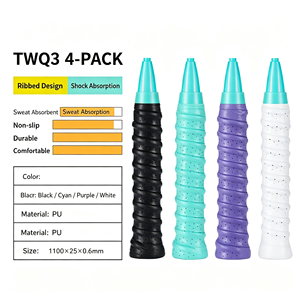 Bande adhésive pour raquette de badminton côtelée et perforée en PU respirant, absorption des chocs, noire avec bande bleue - Product Image 2
