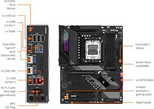 Placa Base X870E WIFI7 AM5 de Doble Canal ATX 4X M.2 PCIe 5.0 USB4 2.5GbE LAN para Escritorio, Nueva - Product Image 4