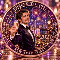 Pièce commémorative du Nouvel An 2027 en cuivre pur 999 de 1 oz, en relief 3D, peinte aux couleurs UV, pièce de collection en métal, coffret cadeau