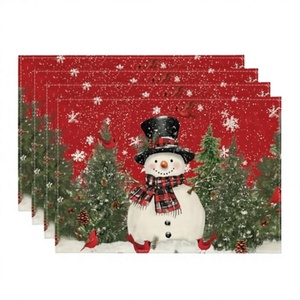 XHD Christmas Dining <b>Table</b> <b>Mat</b> Restaurant Atmosphere Decoration Linen Printed Insulation Washable American Style Rectangle - Product Image 2