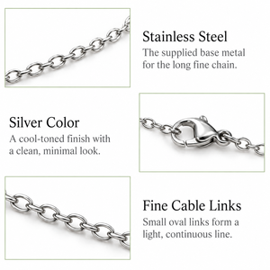 Collier long en acier inoxydable couleur argent 90 cm, collier à maillons fins avec un design minimaliste et sobre - Product Image 2