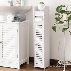 Bamboo Storage Rack White 6 Tier With Door Shelf <b>Tissue</b> Holder Bathroom Cabinet Minimalist Design - Product Image 1
