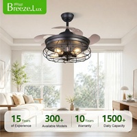 Ventilateur de plafond rétractable de 42 pouces avec 5 ampoules E27, télécommande optionnelle Tuya Smart, moteur DC tout cuivre, pour maison et hôtel