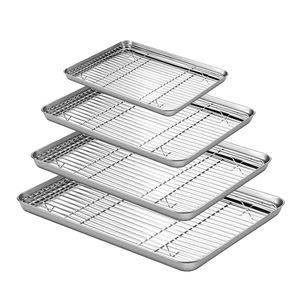 Factory Wholesale Stainless Steel Metal Bread Cookie Baking Dishes <strong>Pans</strong> With Cooling Rack Set - Product Image 4