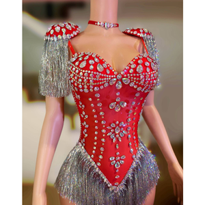 Abiti Mini Aderenti Rossi Sexy 2026 con Dettagli in Frange e Decorazioni in Diamanti per Feste in Discoteca, <span class=keywords><strong>Abbigliamento</strong></span> <span class=keywords><strong>Casual</strong></span> <span class=keywords><strong>da</strong></span> <span class=keywords><strong>Sera</strong></span> Personalizzato per Donne - Product Image 4