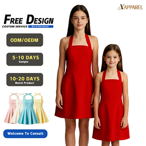 Vestido Halter con Volantes A&J, Estilo Línea A, Sin Mangas, Color Sólido, Conjuntos Familiares a Juego, para Niñas y Mujeres, Verano, 100% Algodón, 2026 - Product Image 1