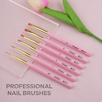 Ensemble de 6 pinceaux professionnels anti-roulement à poignée hexagonale en acrylique rose macaron pour le nail art, idéal pour le gel UV et la peinture de détails