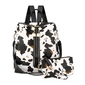2 pcs/set Fashion women leopard prints print backpack bags with small wrist bag