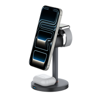 Chargeur sans fil magnétique 3-en-1 15W avec support de téléphone multi-angle pour montre et écouteurs, finition ABS couleur, Type-C