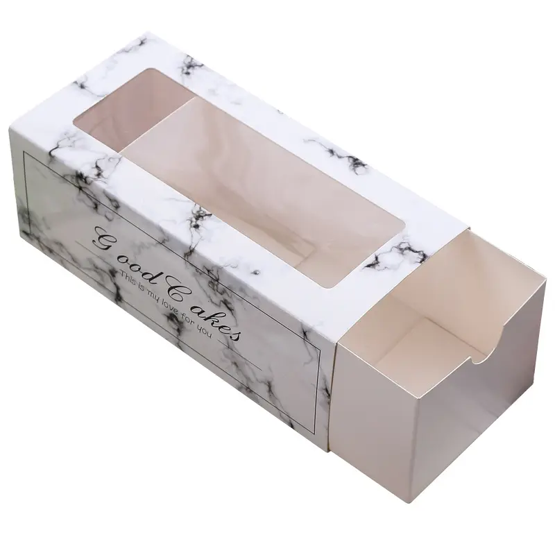 Customizable Transparent PVC Window Cake Roll Packaging Paper Box White Cardboard Drawer Gift Takeaway boxes for food packing