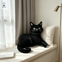 Coussin décoratif en peluche chat noir, visage brodé, doux et rembourré, pour Halloween, décoration de fêtes pour la maison, le canapé et la chambre d'enfant