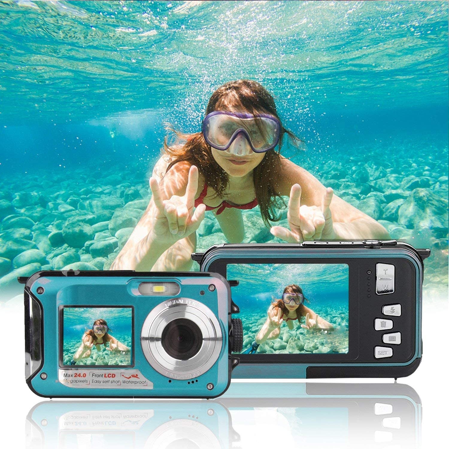 AMZ — caméra numérique étanche sous-marine, Full HD 2.7K, 48 MP, appareil photo, enregistreur vidéo, Selfie, double écran, lampe de poche pour plongée en apnée