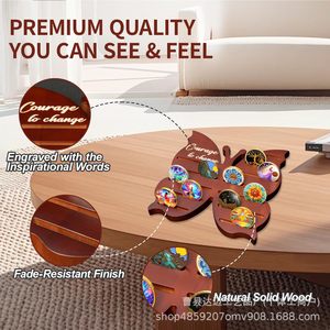 Wooden Commemorative Coin <b>Shelf</b> Butterfly Shape 6 Tier <b>Desktop</b> Display Rack For Sobriety Coins And Medals - Product Image 2