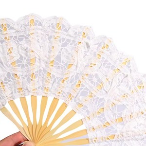 Éventail pliant en bambou de 27 cm avec dentelle blanche pour cadeaux promotionnels et d'affaires (vente en gros) - Product Image 2