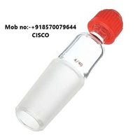 Adaptateur en verre borosilicate avec joint 4/40 et bouchon à vis rouge pour usage en laboratoire